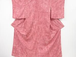 リサイクル　未使用品　縞に葉模様手織り紬着物